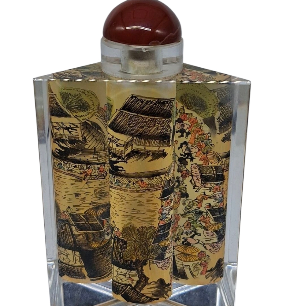 Triangular Reverse Handpainted Chinese Glass Snuff/Perfume  Bottle - Org/Yellow